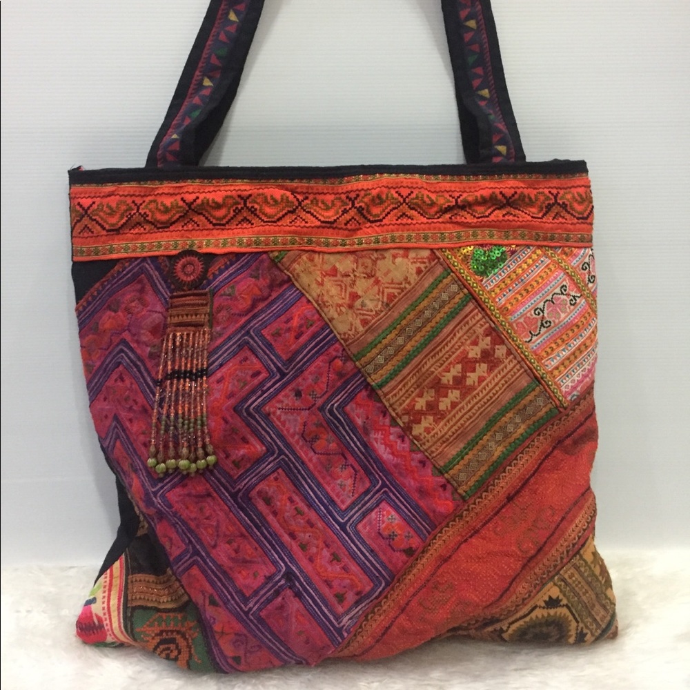 Colorful unique embroidered patchwork handmade bag